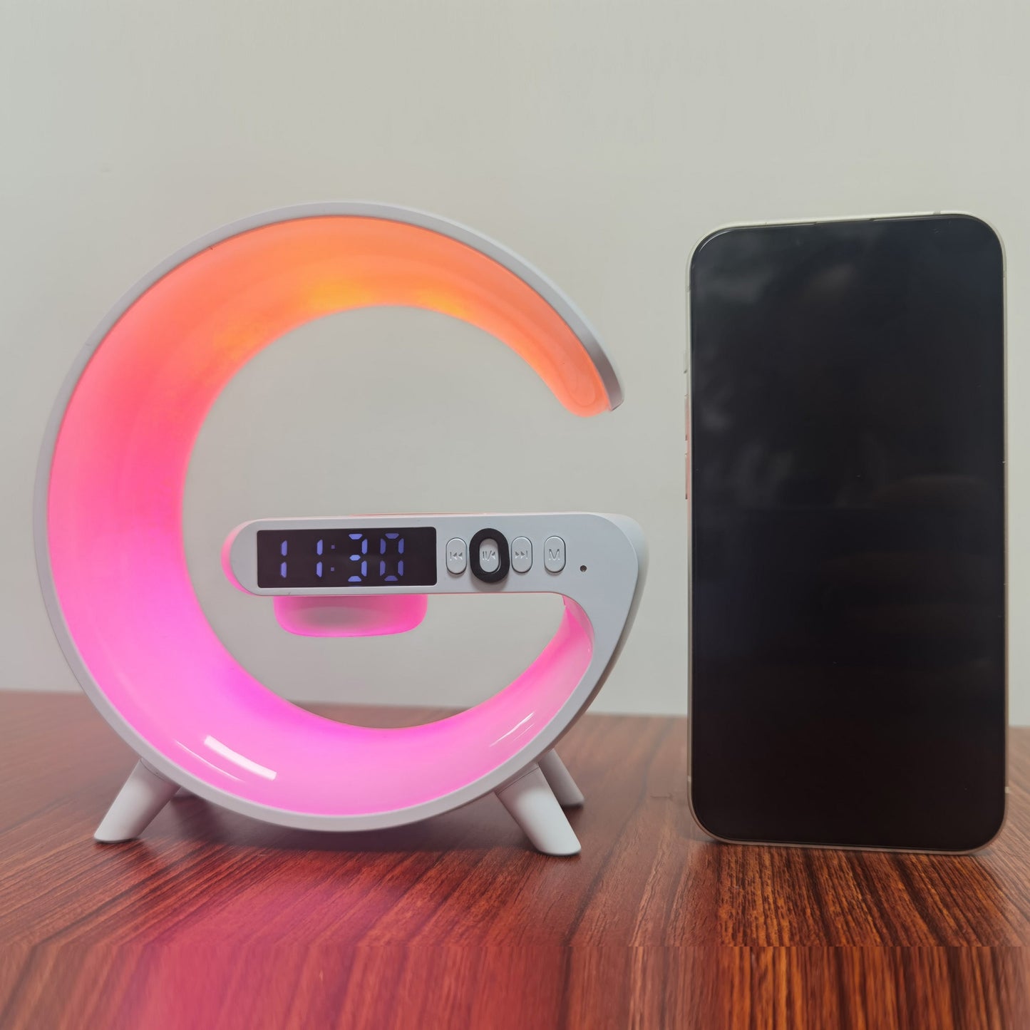 Wireless BT Speakers With Wireless Fast Charging, Rhythm RGB Light, Bar Smart Light, Sunrise Alarm Clock