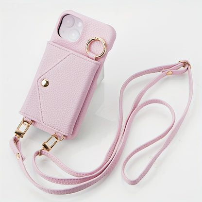 Artificial Leather Phone Case For iPhone 15 14 Plus 13 12 11 Pro Max With Long Lanyard, Crossbody Bag Shockproof Cover & Mirror