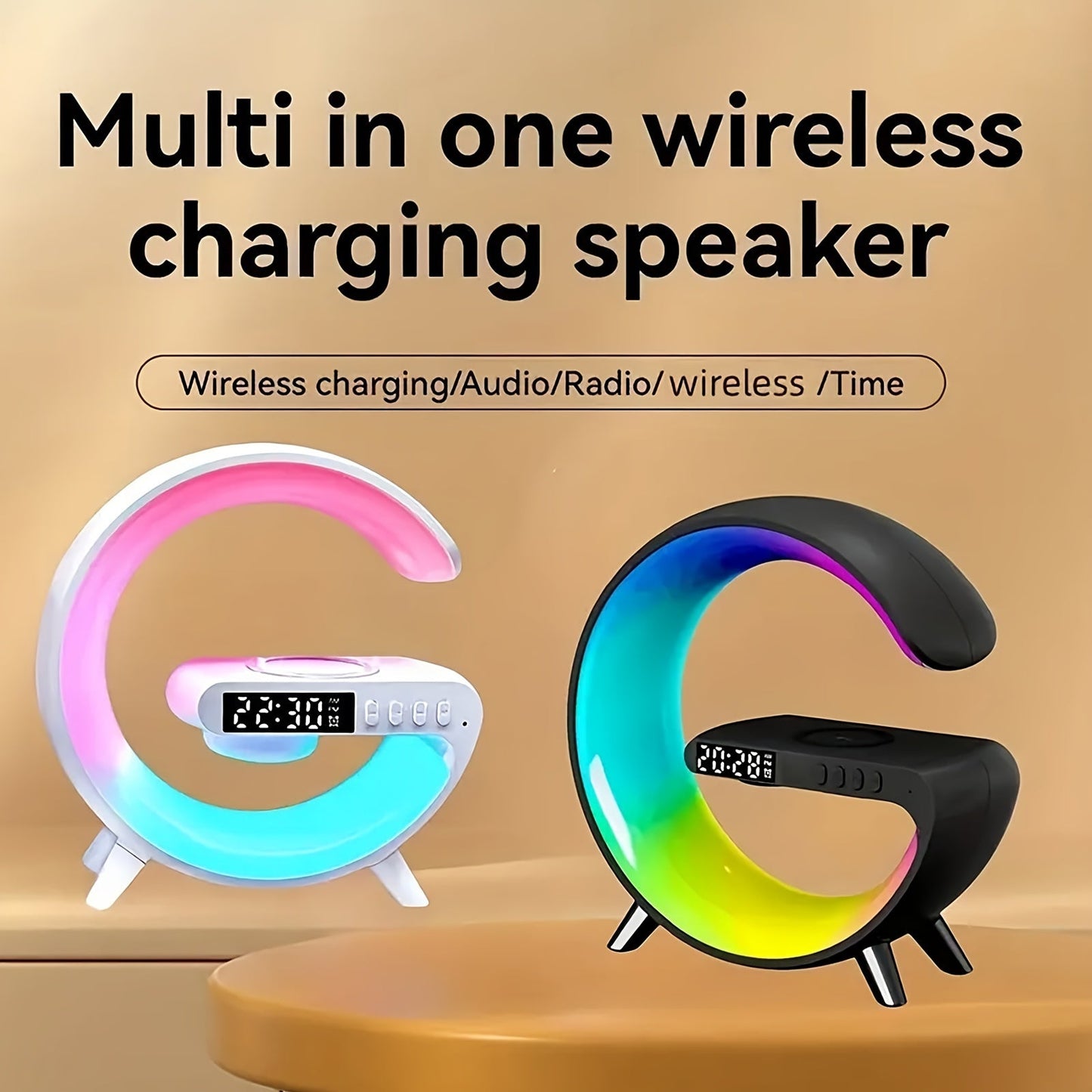 Vibrant Wake-Up Wireless Speaker - Portable Bluetooth Speakers with Sunrise Alarm, RGB Rhythm Light, Fast Charging