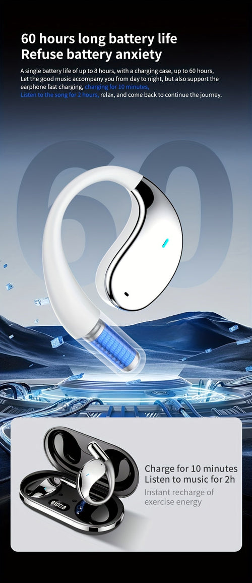 Open Earphones With Built-in Microphones & LED Digital Display Charging Case