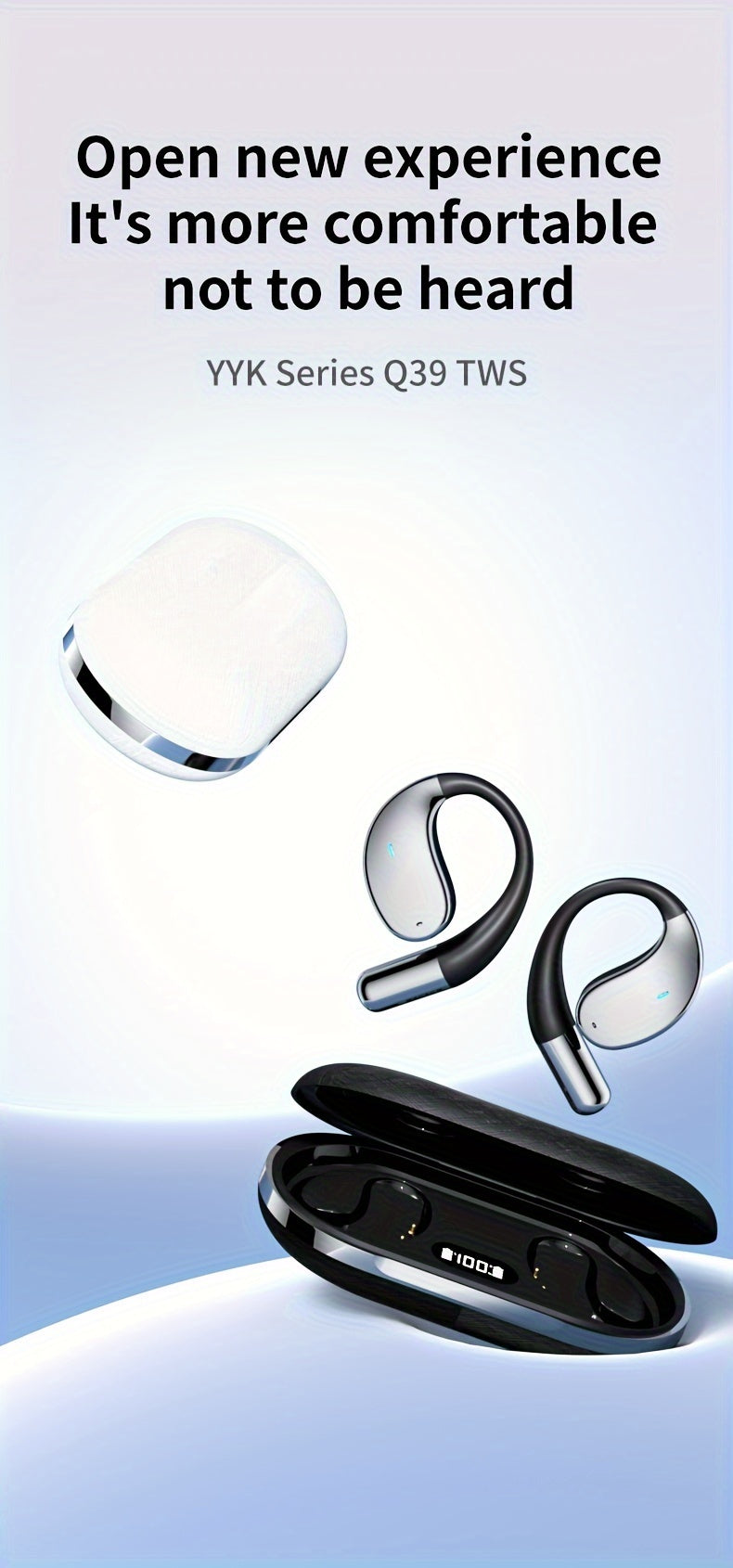 Open Earphones With Built-in Microphones & LED Digital Display Charging Case