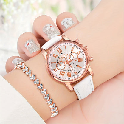 Elegant 2pcs Women's Quartz Watch Set with Faux Leather Straps