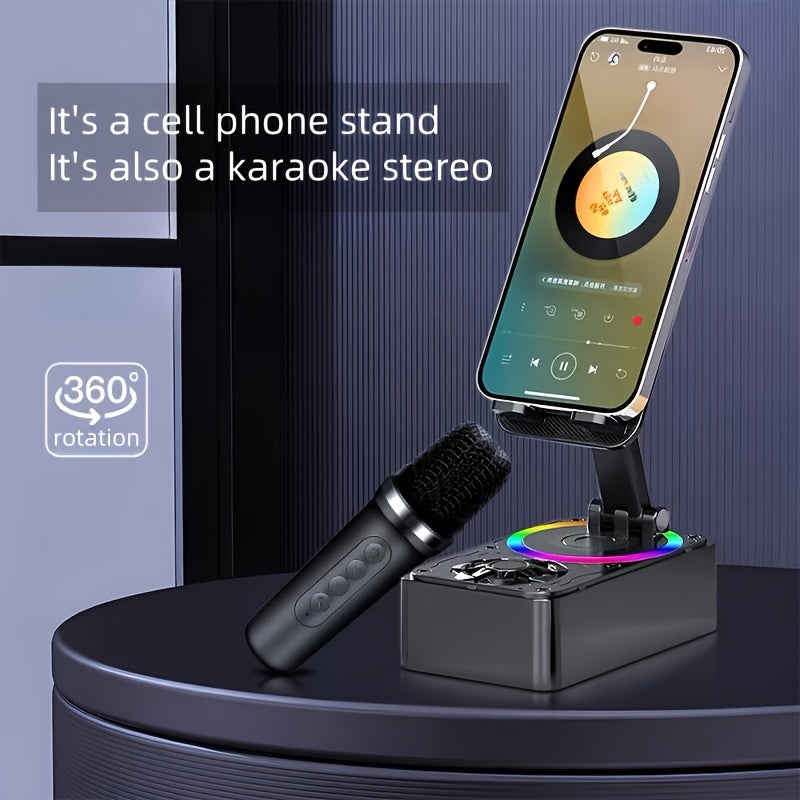 1pc XSound 3-in-1 Magnetic Phone Stand with LED Lights, USB Charging Stereo Speaker, Portable Wireless Microphone, Flexible
