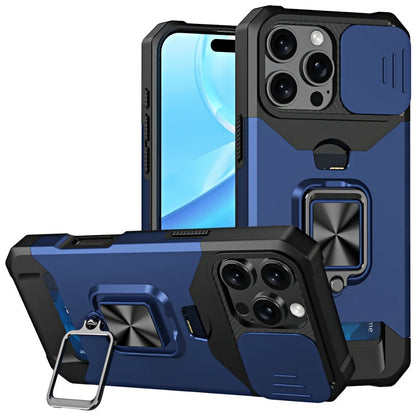 Shockproof Hard Phone Case With Metal Stand And Card Slot