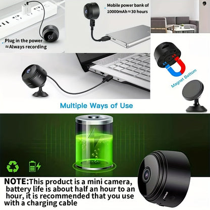 1pc Mini Smart Security Camera, WiFi Enabled, Non-Waterproof, Tabletop Mount, Dual Power USB/Battery, with USB Port