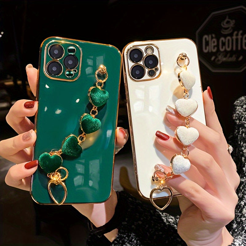 Luxury Plating Heart Metal Bracelet Phone Chain Case