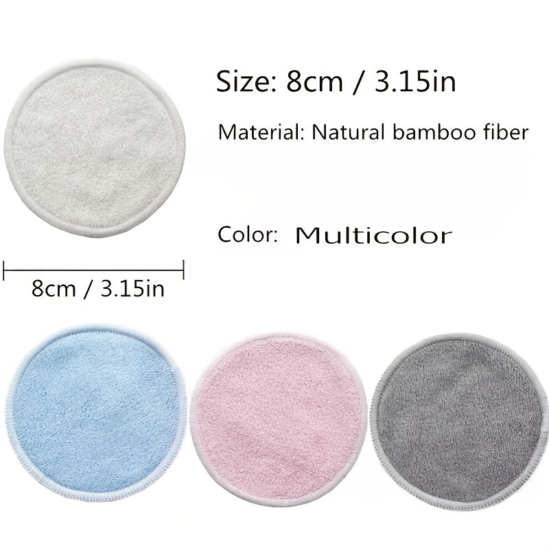 Ultra-Soft Microfiber Reusable Bamboo Makeup Remover Pads, Washable Rounds Cleansing Tools for Make Up Removal
