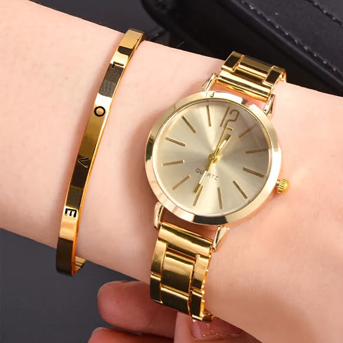 Elegant 2pcs Women's Quartz Watch set