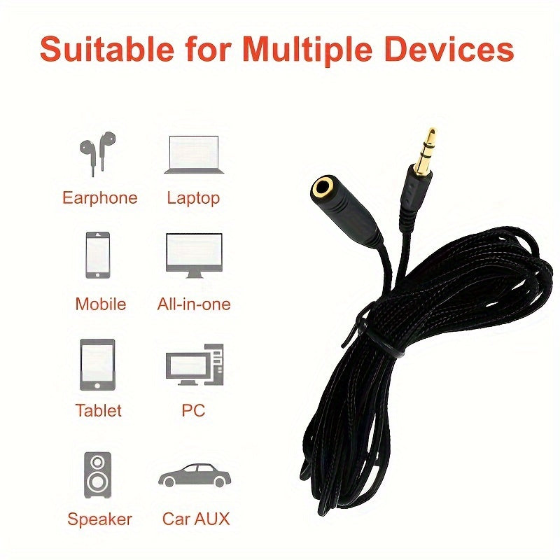 3.5mm Braided Headphone Extension Cord - 1.5M/3M/5M Long, 0.138'' Microphone Connecting Cable, 1/8 inch Stereo Audio Extension, 3.5 Male to Female Adapter for Clear Sound