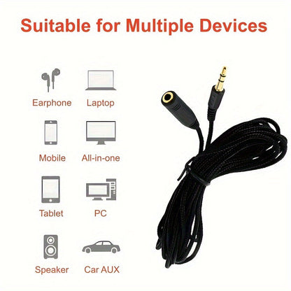 3.5mm Braided Headphone Extension Cord - 1.5M/3M/5M Long, 0.138'' Microphone Connecting Cable, 1/8 inch Stereo Audio Extension, 3.5 Male to Female Adapter for Clear Sound