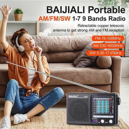 2W Powerful Portable Radio Speaker - AM/FM/SW/TV Bands, Headphone Jack, USB Powered, 2*AA Battery Operated