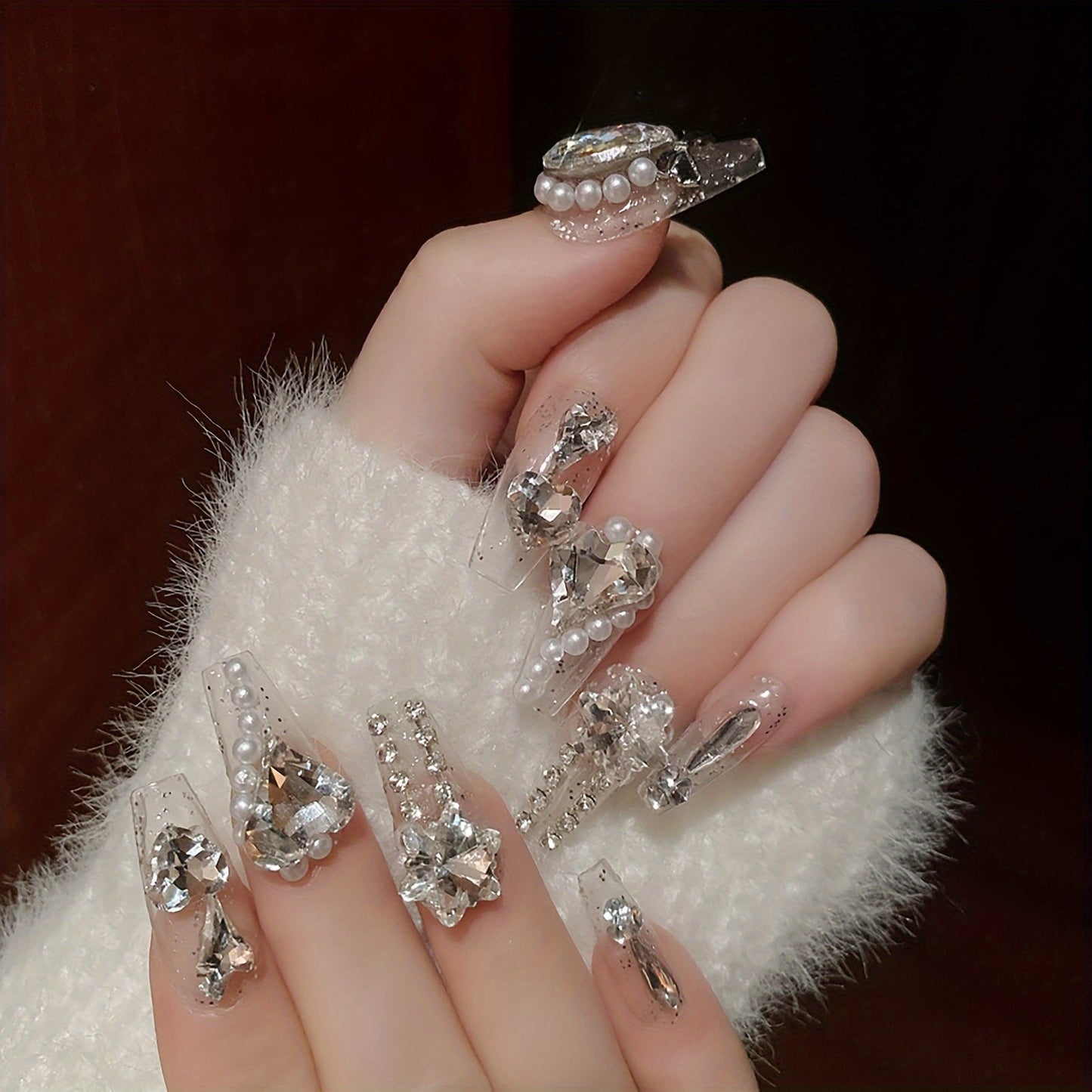 48 pcs Long Press-on Nails Coffin Transparently Fake Nails