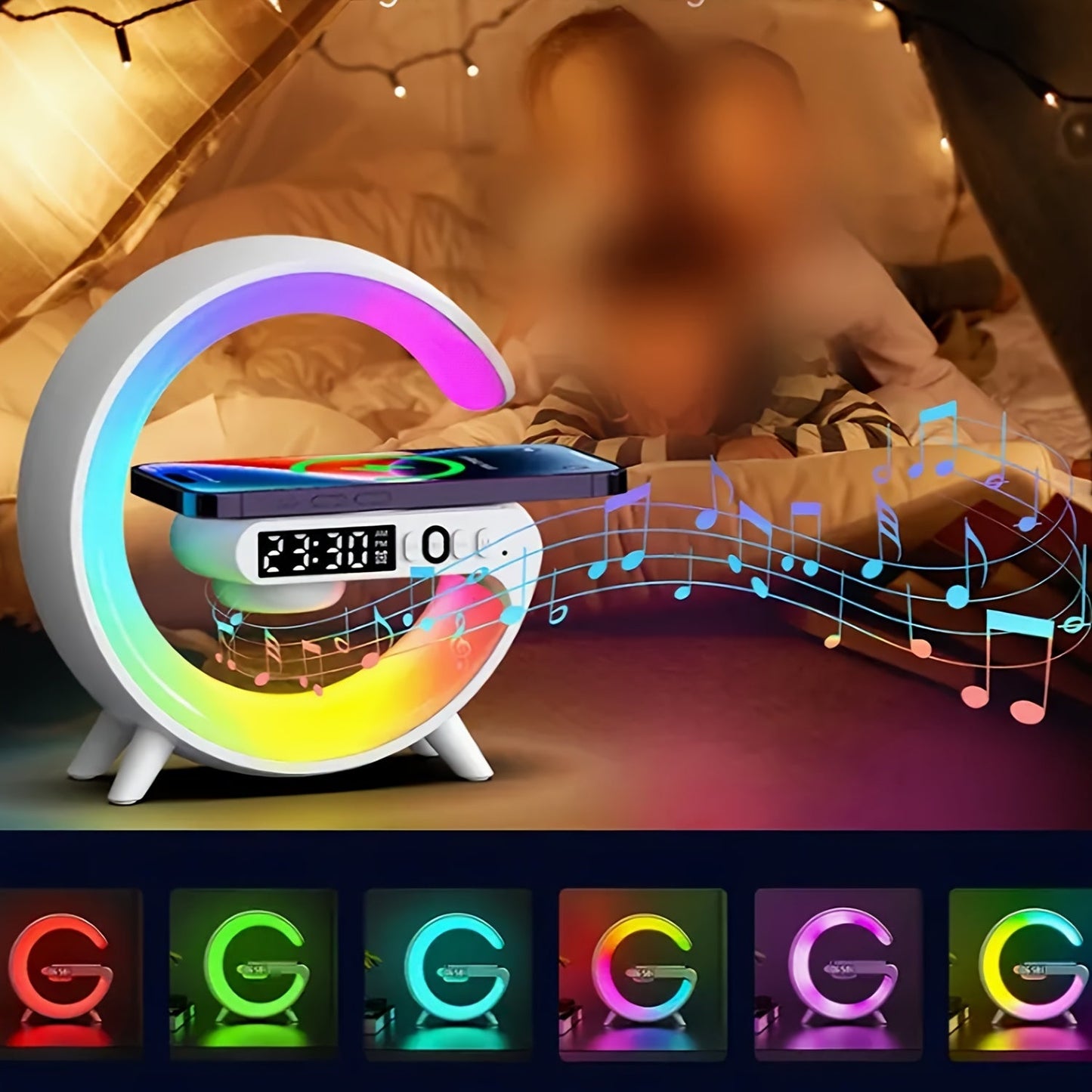 Vibrant Wake-Up Wireless Speaker - Portable Bluetooth Speakers with Sunrise Alarm, RGB Rhythm Light, Fast Charging
