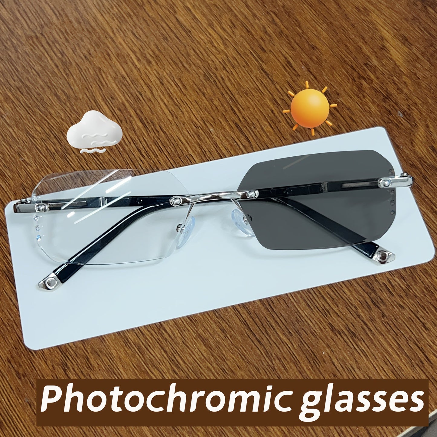 Rimless Square Frame Fashion Eyeglasses with Metal Hinges