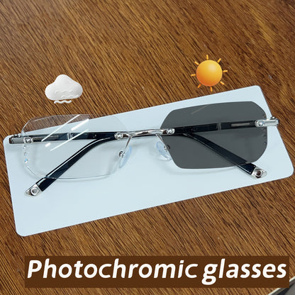 Rimless Square Frame Fashion Eyeglasses with Metal Hinges
