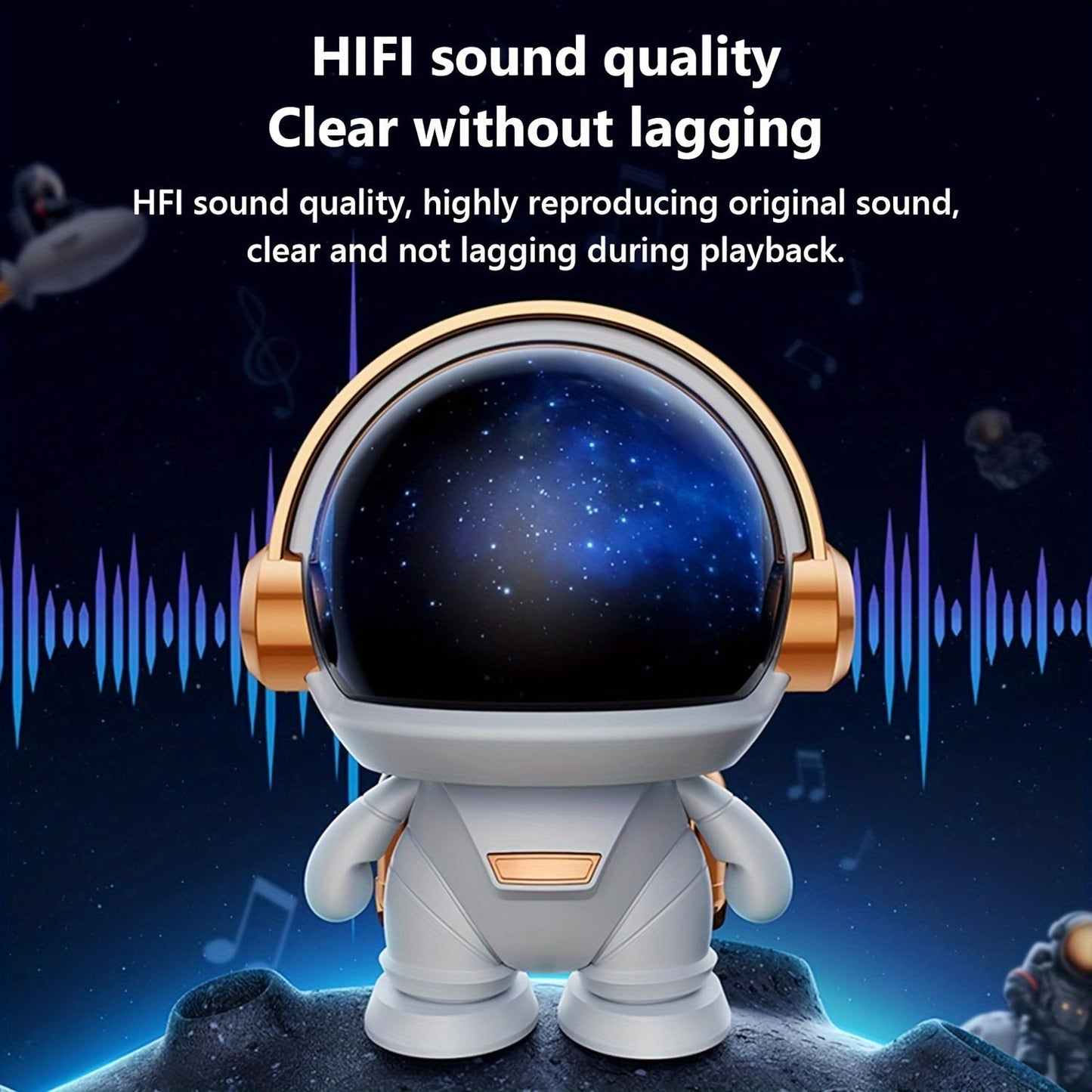 FOUBEAK Cute Astronaut Small Speaker, Small Wireless Portable Outdoor Speaker with Light, Home Party Office Decoration Subwoofer (White Light)