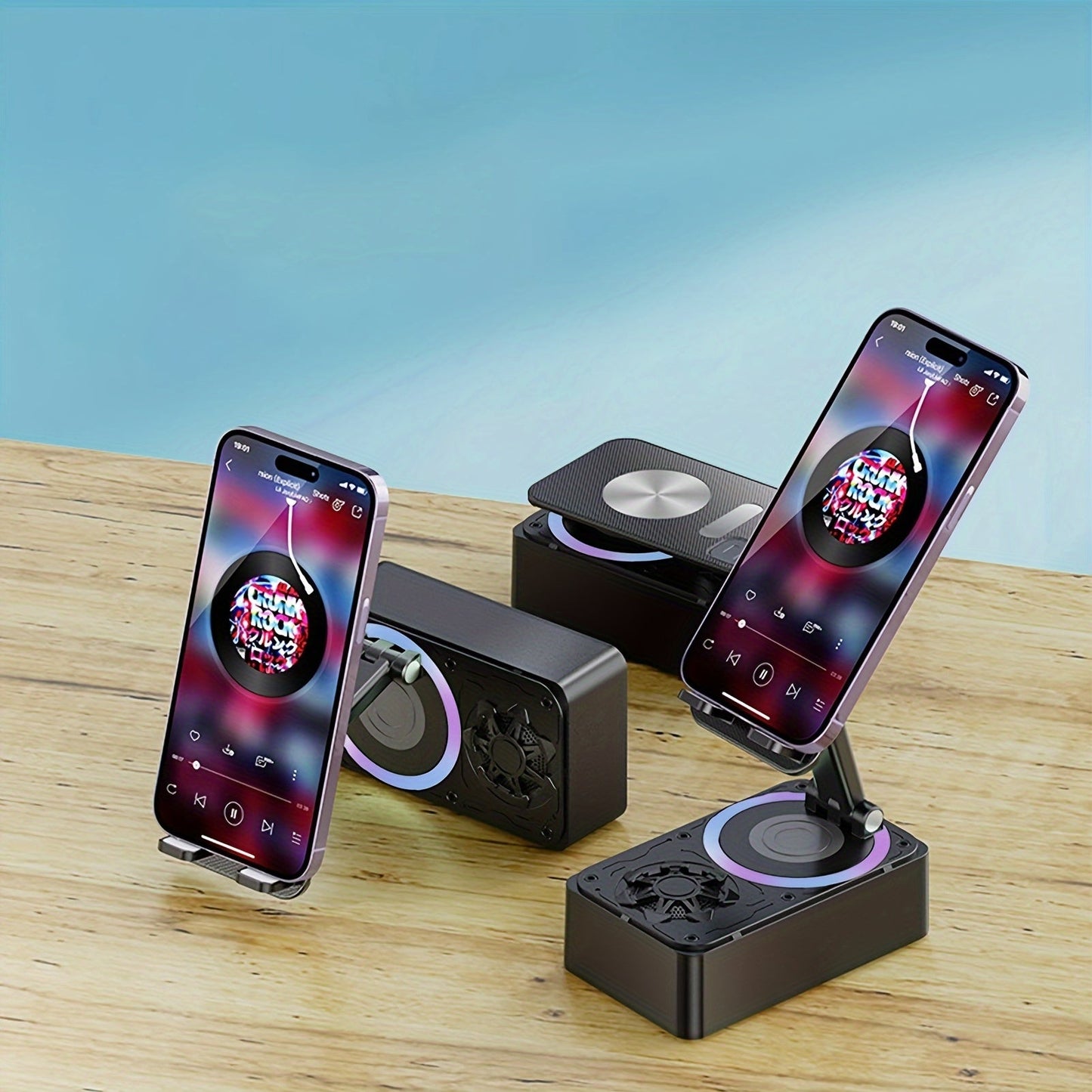1pc XSound 3-in-1 Magnetic Phone Stand with LED Lights, USB Charging Stereo Speaker, Portable Wireless Microphone, Flexible
