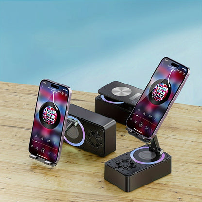 1pc XSound 3-in-1 Magnetic Phone Stand with LED Lights, USB Charging Stereo Speaker, Portable Wireless Microphone, Flexible