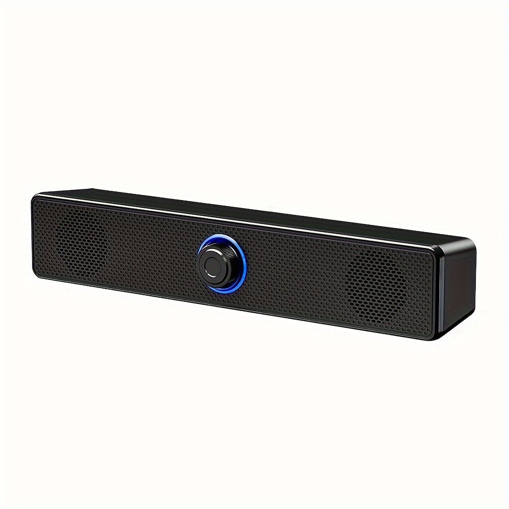 Compact Desktop Speaker with USB Power, Stereo Sound, and Blue LED Lights - Ideal for Computers