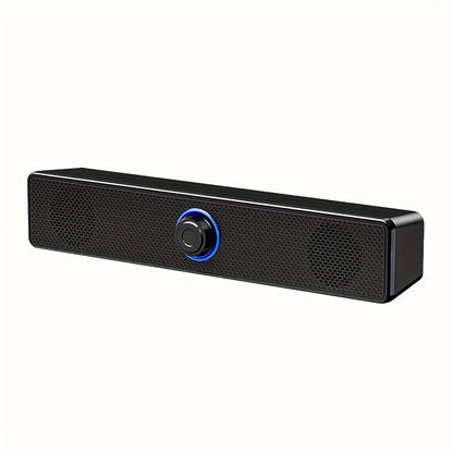 Compact Desktop Speaker with USB Power, Stereo Sound, and Blue LED Lights - Ideal for Computers