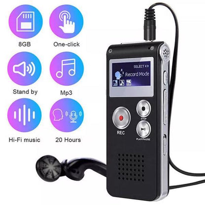 1pc Digital Voice Recorder - 8GB Mini Audio Recorder with MP3 Player Compatibility, One-Click Recording, 20 Hours Playtime, Built-in Microphone