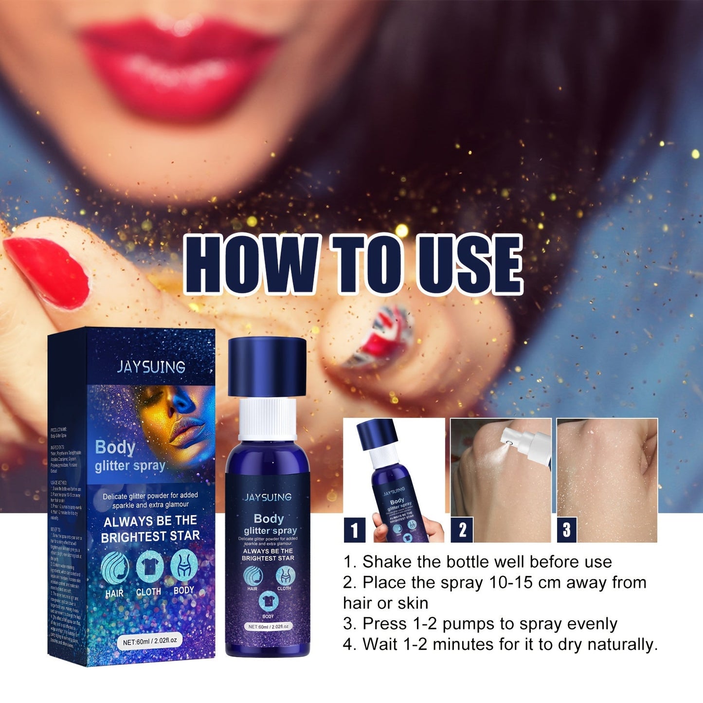 Facial, Body, Collarbone Hair Highlight Glitter Spray