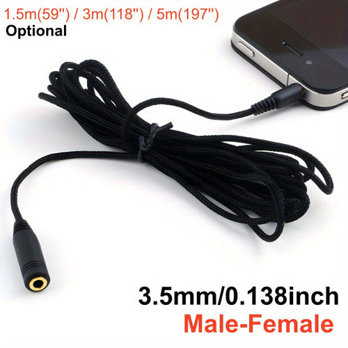 3.5mm Braided Headphone Extension Cord - 1.5M/3M/5M Long, 0.138'' Microphone Connecting Cable, 1/8 inch Stereo Audio Extension, 3.5 Male to Female Adapter for Clear Sound
