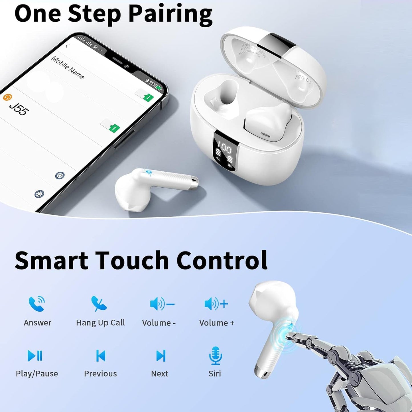 Wireless Smart 5.3 Earbuds with ENC Microphone