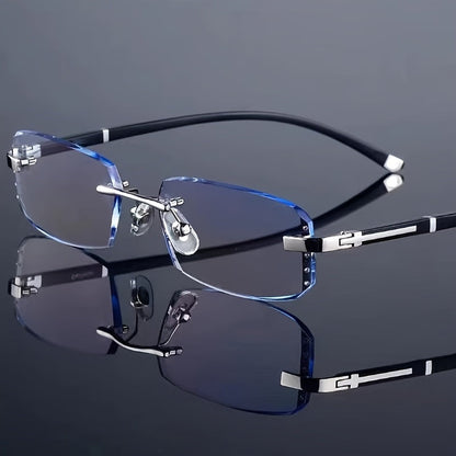 Rimless Square Frame Fashion Eyeglasses with Metal Hinges