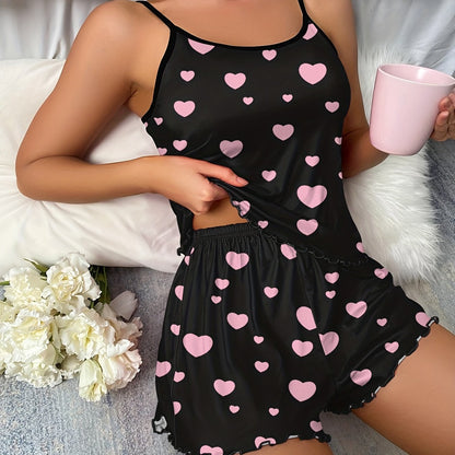 Sleeveless Heart Print Pajama Set