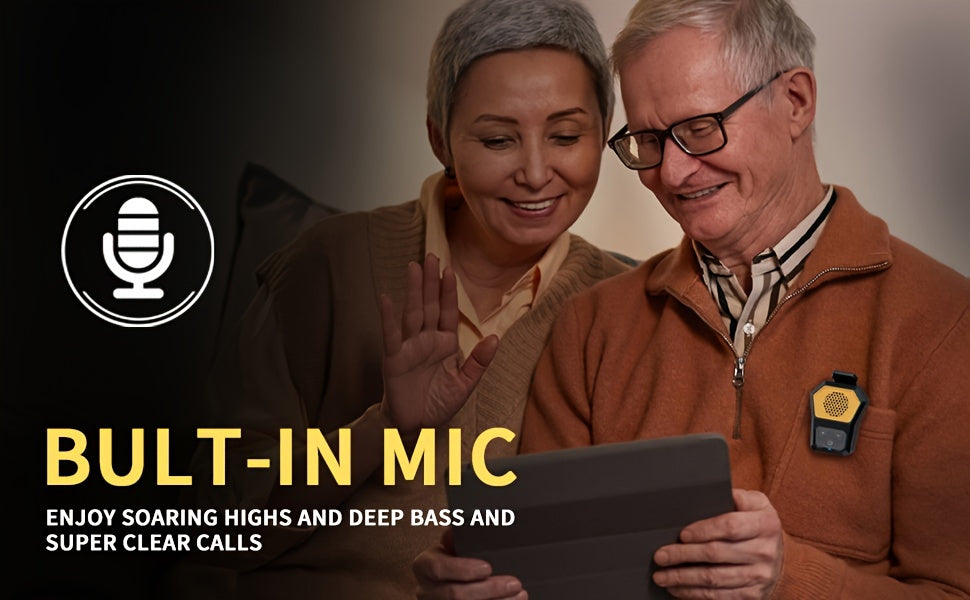 Mini SoundBite - Portable Clip-on Speaker with Built-in Microphone for Hands-free Music and Calls, Long-Lasting 12-Hour Battery Life
