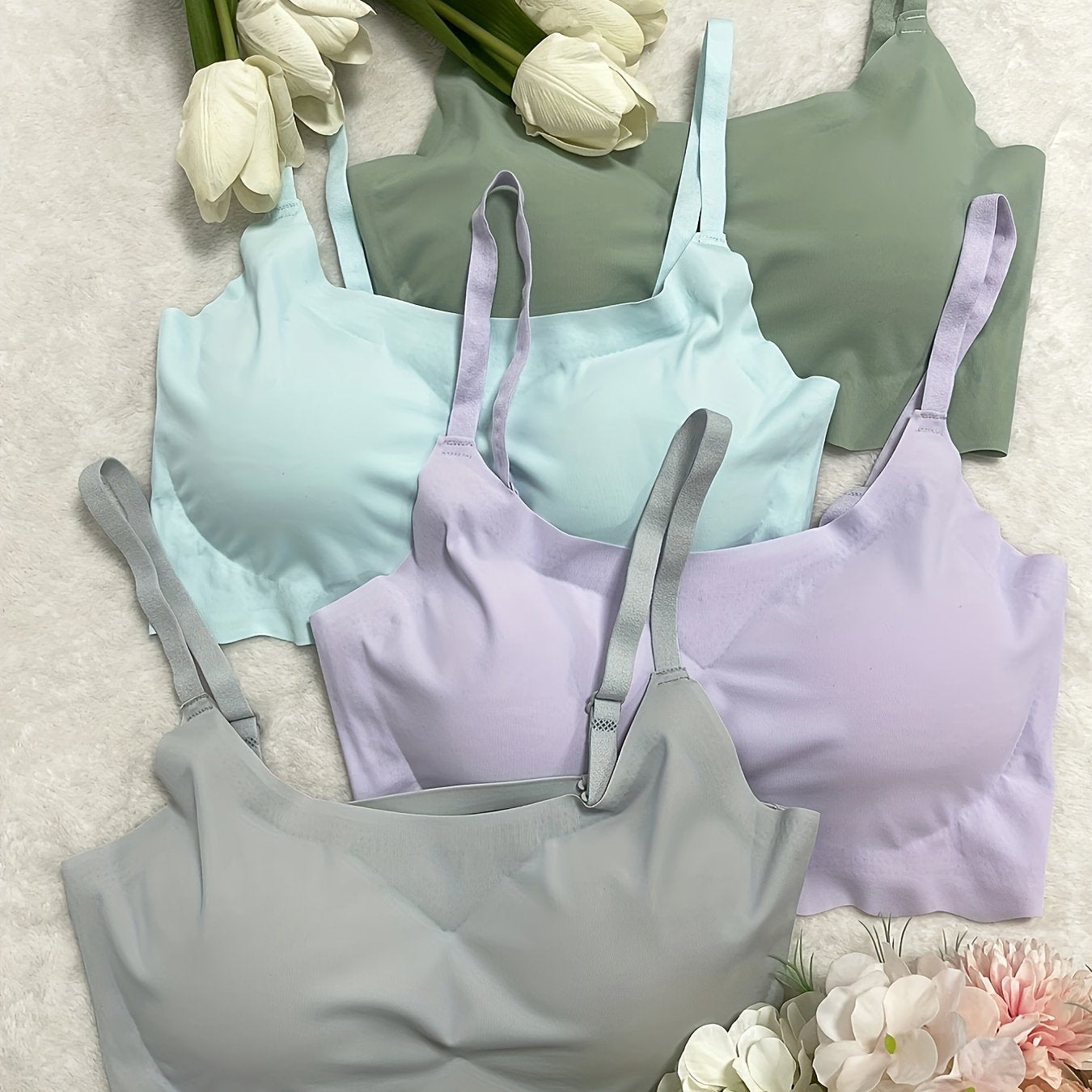 4pcs Seamless Solid Comfortable Bralettes