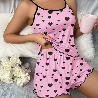 Sleeveless Heart Print Pajama Set