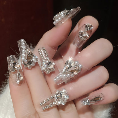 48 pcs Long Press-on Nails Coffin Transparently Fake Nails
