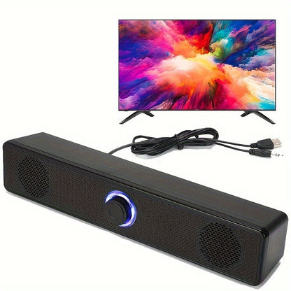 Compact Desktop Speaker with USB Power, Stereo Sound, and Blue LED Lights - Ideal for Computers