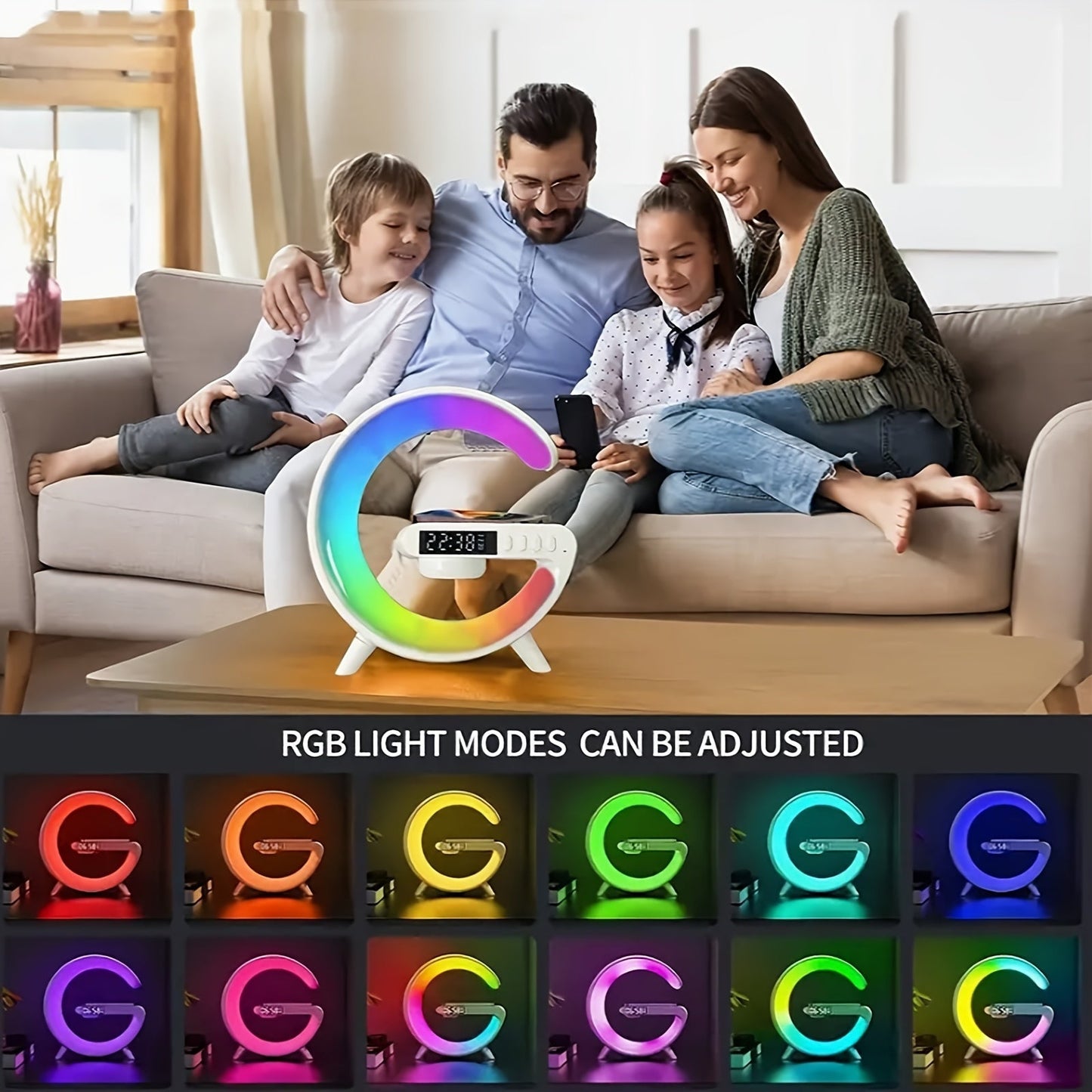 Vibrant Wake-Up Wireless Speaker - Portable Bluetooth Speakers with Sunrise Alarm, RGB Rhythm Light, Fast Charging