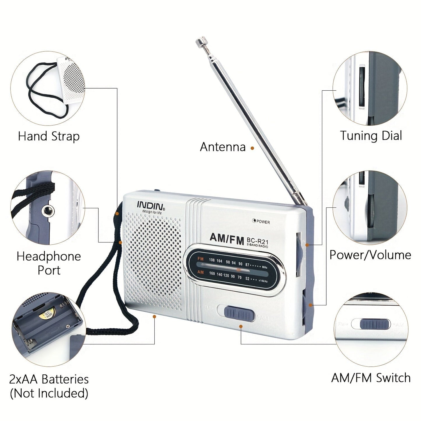 Classic Travel AM/FM Radio with USB, Telescopic Antenna, Stereo Speakers