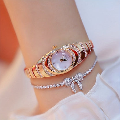 Elegant Lady's Wristwatch with Crystal Accents and Zinc Alloy Band