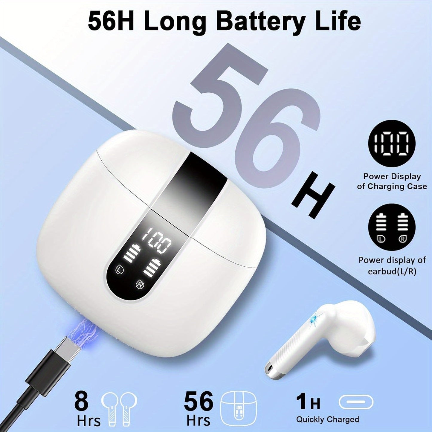 Wireless Smart 5.3 Earbuds with ENC Microphone