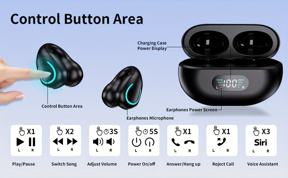 Wireless Open Ear Bone Conduction Earbud Headphones