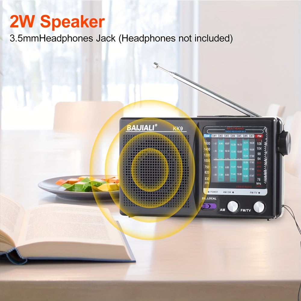 2W Powerful Portable Radio Speaker - AM/FM/SW/TV Bands, Headphone Jack, USB Powered, 2*AA Battery Operated