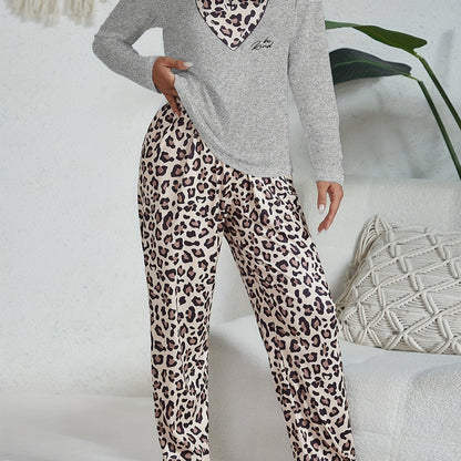 Womens Cozy Leopard Print Pajama Set