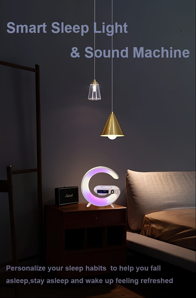 Vibrant Wake-Up Wireless Speaker - Portable Bluetooth Speakers with Sunrise Alarm, RGB Rhythm Light, Fast Charging
