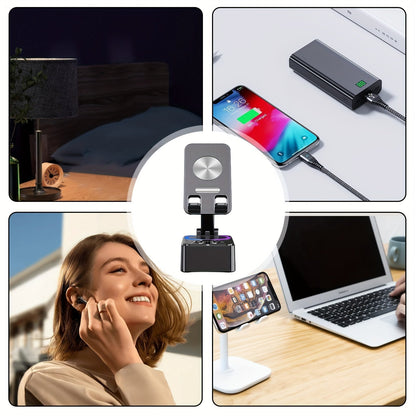 1pc XSound 3-in-1 Magnetic Phone Stand with LED Lights, USB Charging Stereo Speaker, Portable Wireless Microphone, Flexible
