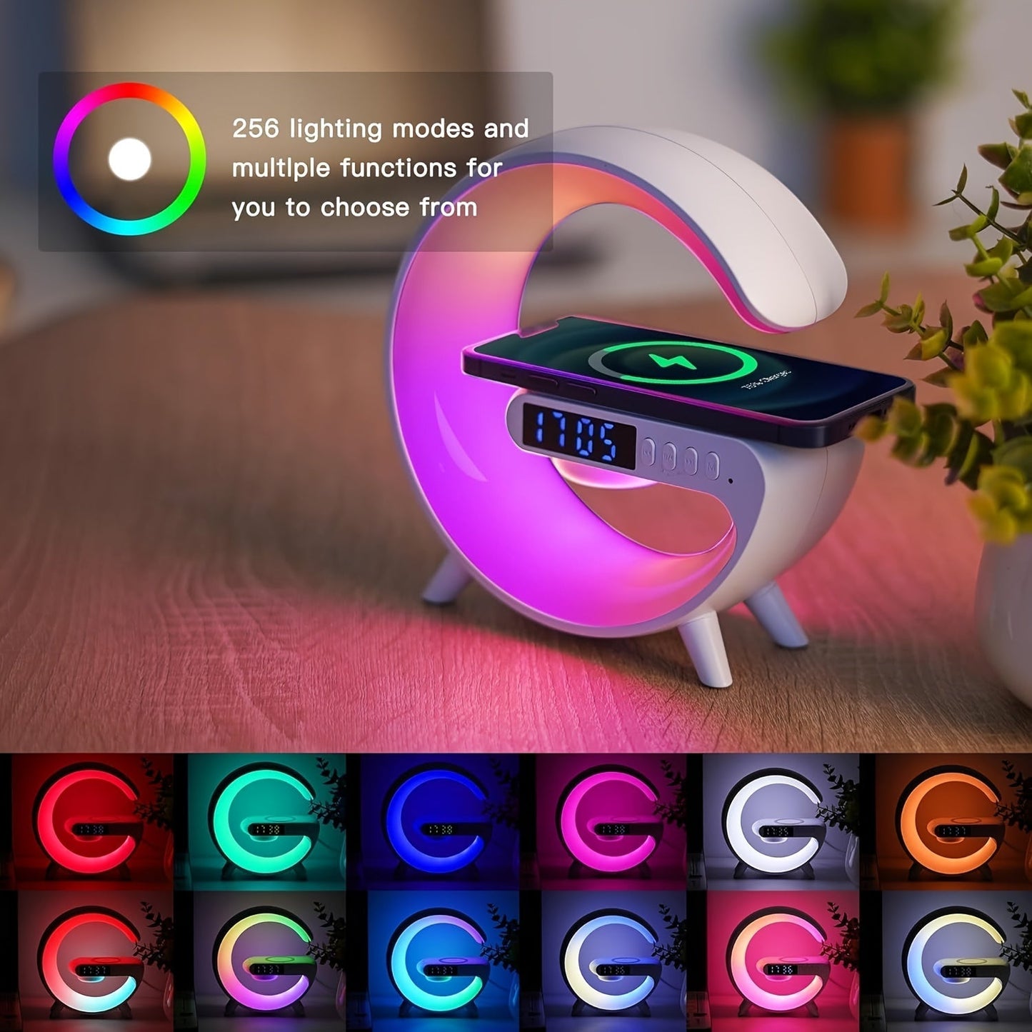 Wireless BT Speakers With Wireless Fast Charging, Rhythm RGB Light, Bar Smart Light, Sunrise Alarm Clock