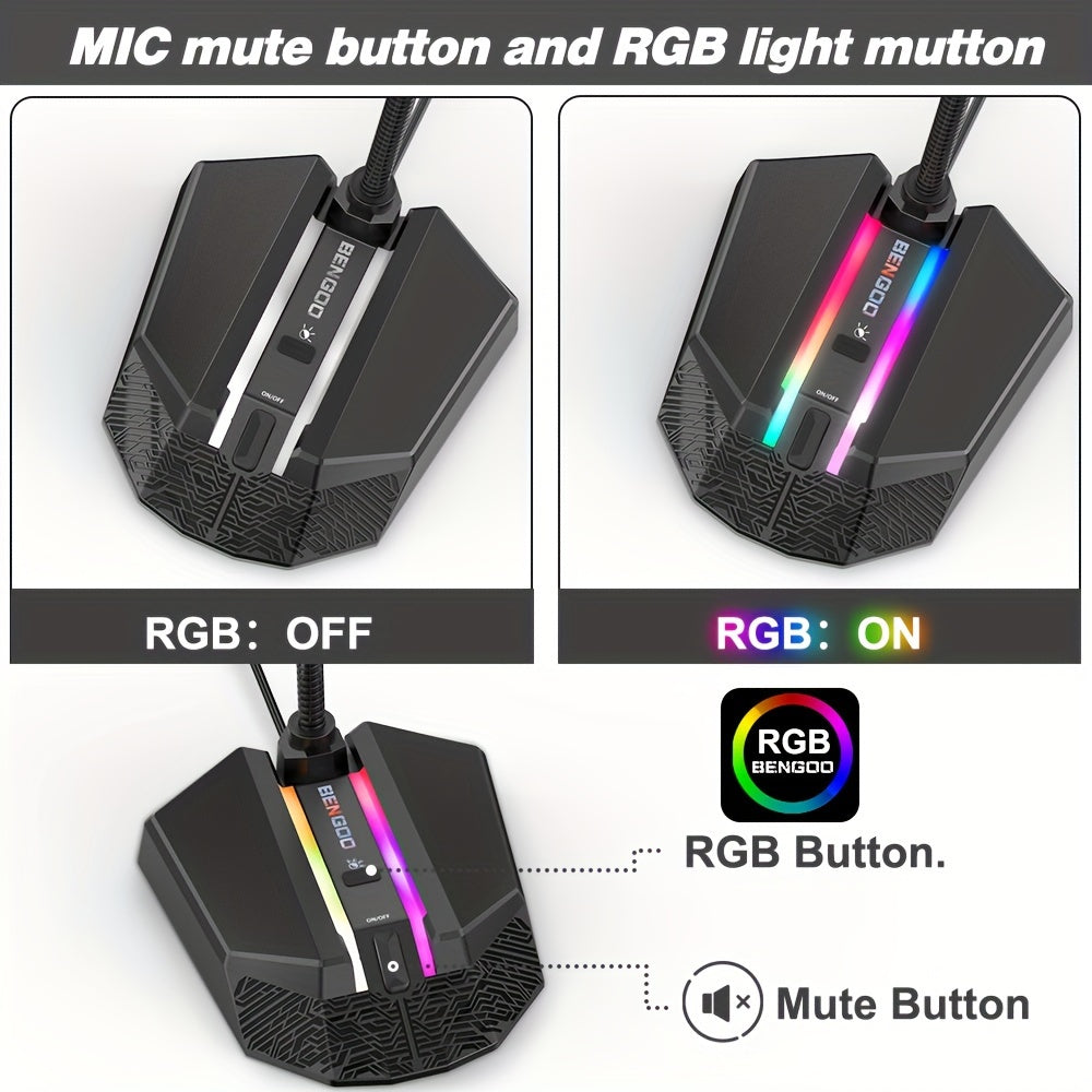 GM-02 PC Microphone - Plug and Play, Mute, RGB Light Control, Gaming Microphone for PC Desktop