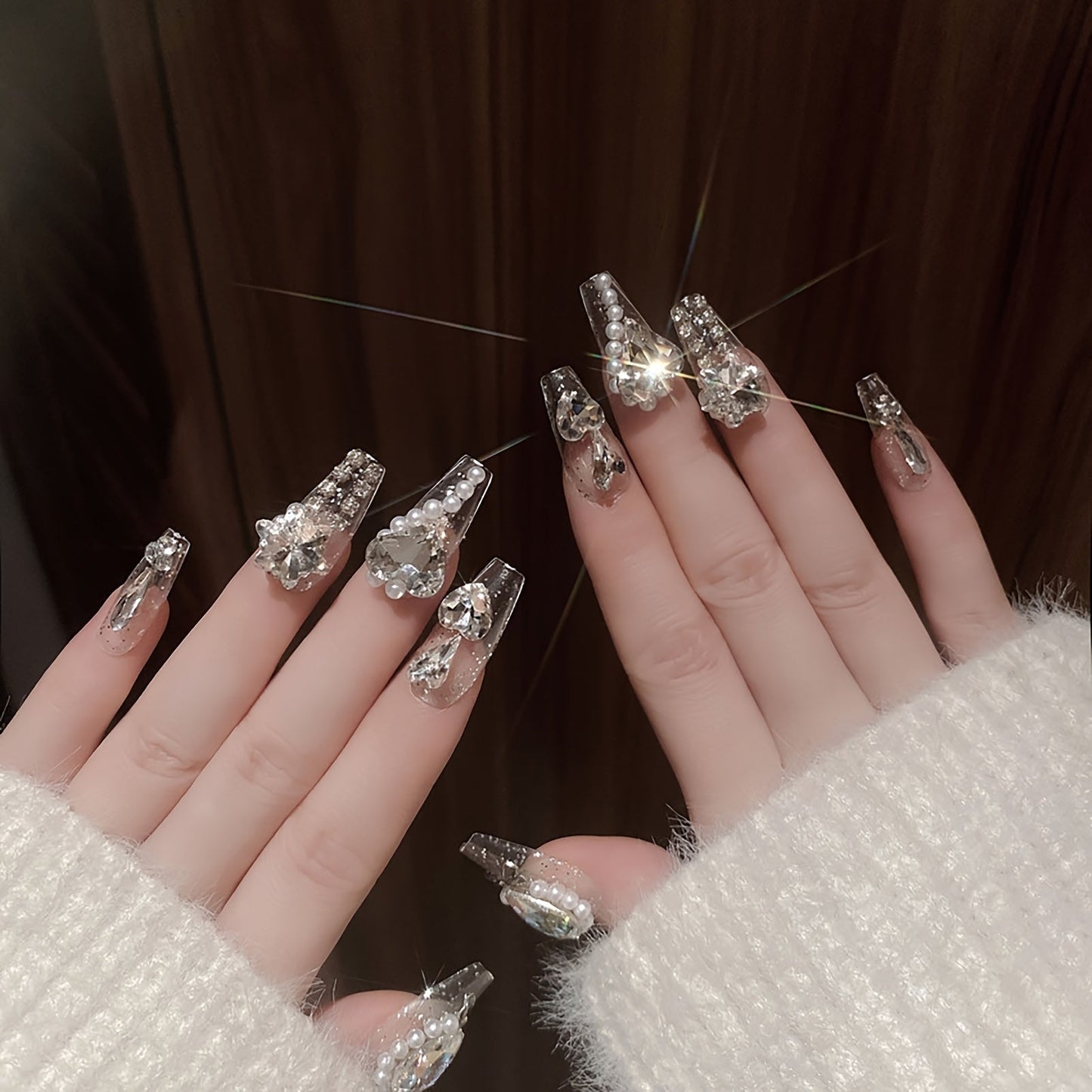 48 pcs Long Press-on Nails Coffin Transparently Fake Nails