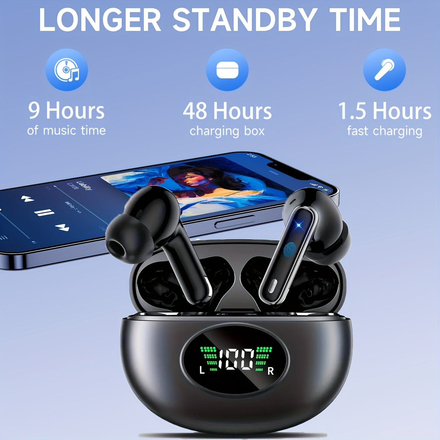 Wireless Earbuds In-Ear With Noise Cancelling Mic