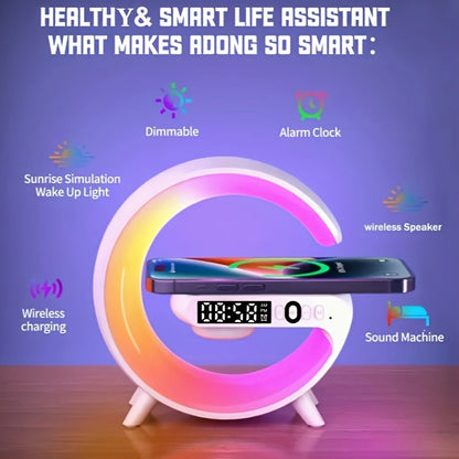 Wireless BT Speakers With Wireless Fast Charging, Rhythm RGB Light, Bar Smart Light, Sunrise Alarm Clock