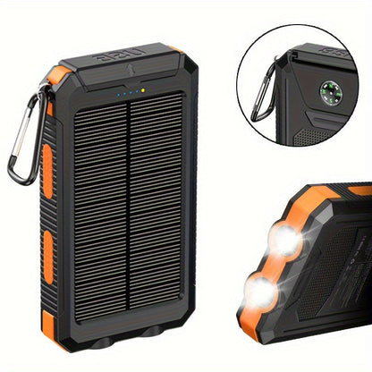 10000mAh Portable Solar Power Bank, 1 Piece Dual USB Output Port Power Bank With LED Light